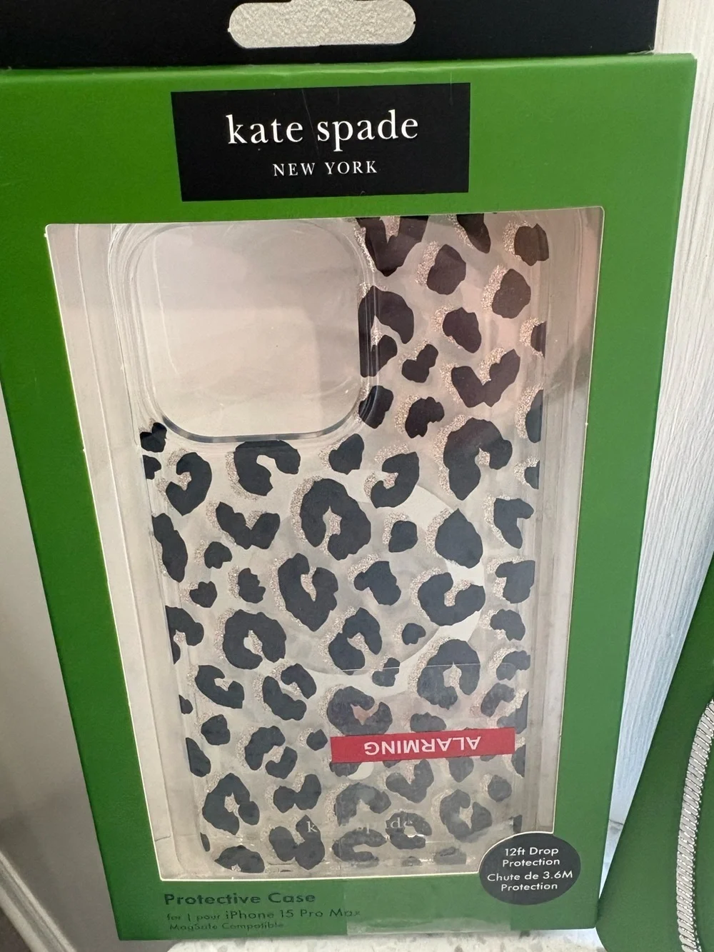 BUNDLE kate spade Black & Silver Leopard iPhone Case with Silver Phone Charm